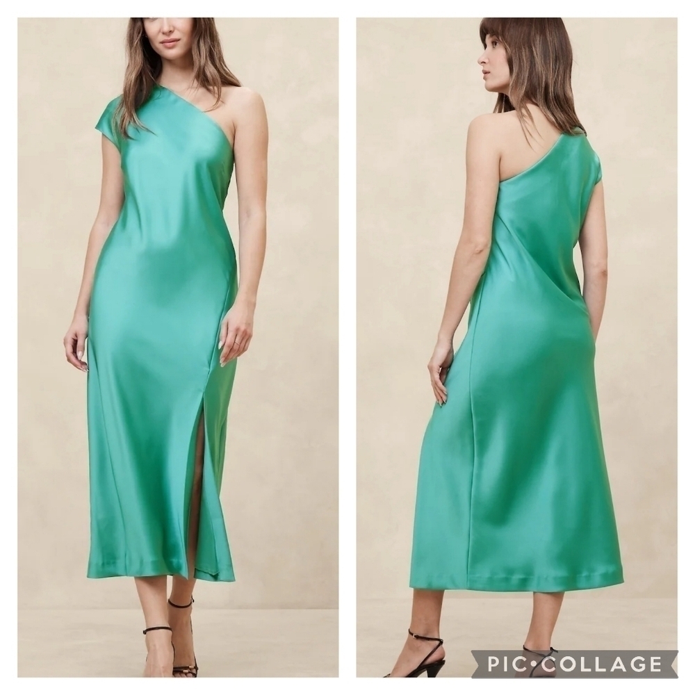 NWT Banana Republic Satin One Shoulder Midi Dress